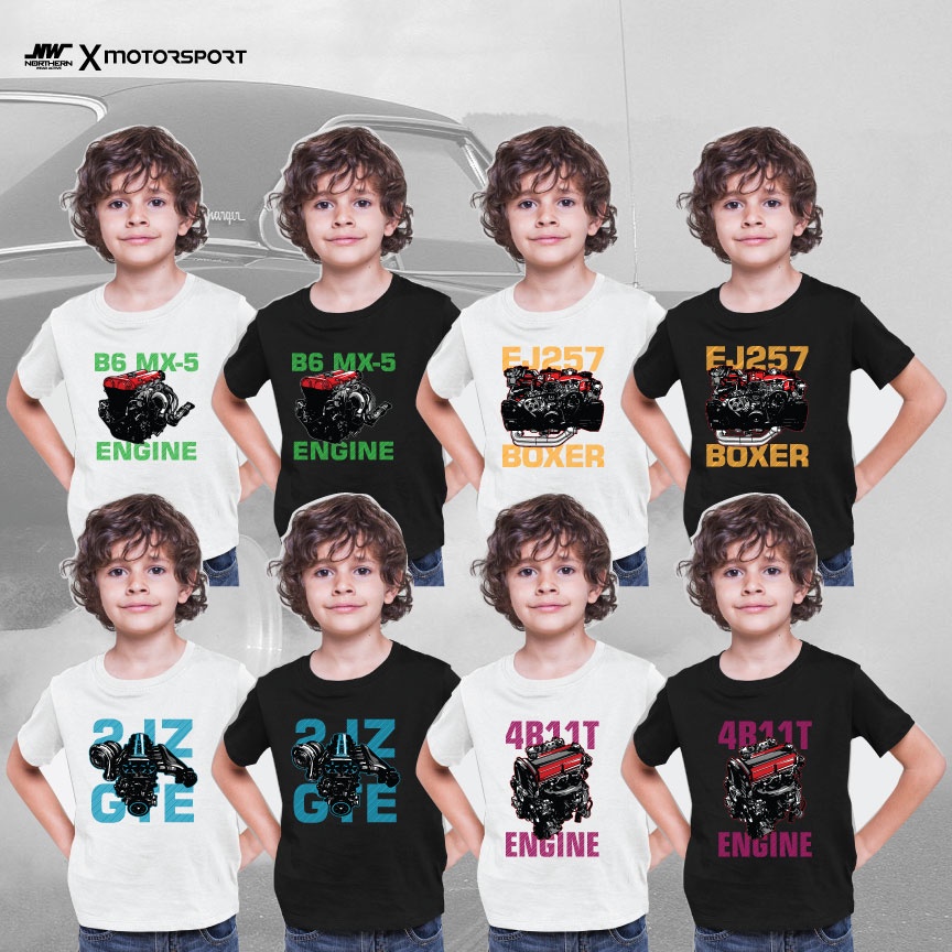Baju Kereta Hotwheels Kanak Kanak ,คุณภาพระดับพรีเมียมรถเด็ก Hotwheels เสื้อยืด/ENGINE B6 MX5, EJ257