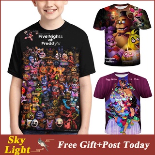 เสื้อยืดคอกลม พิมพ์ลายอนิเมะ Five Nights At Freddys FNAF 3 มิติ แฟชั่นฤดูร้อน สําหรับเด็กผู้ชาย และเด็กผู้หญิง