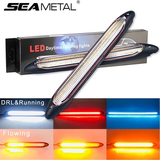 SEAMETAL 2Pcs ไฟ LED รถวิ่งกลางวัน ไฟเลี้ยว RGB สีเหลืองไหลสีขาว DRL แถบแสงสแกนไดนามิก กันน้ำ สากล Car LED Daytime Running Light Turn Signal Lamp