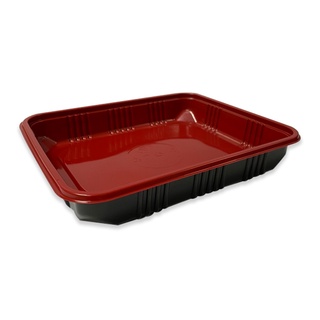 เอโร่ ถาดอาหาร 1 ช่องดำแดง พร้อมฝา x 25 ชุด101220aro 1-Hole PP Food Container with Lid x 25 sets Aero food tray 1 compar