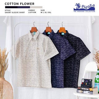 [ใหม่] เสื้อเชิ้ตแขนสั้น ลาย Cotton Flower 🕊 ผ้าคอตตอน ทรงตรง สี Beige / Navy / Black