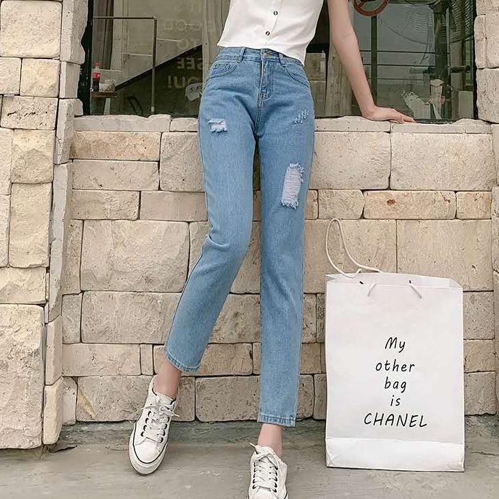 SHOP_MKL🌿กางเกงยีนส์ สไตล์เกาหลี แต่งสะกิดขา #8021