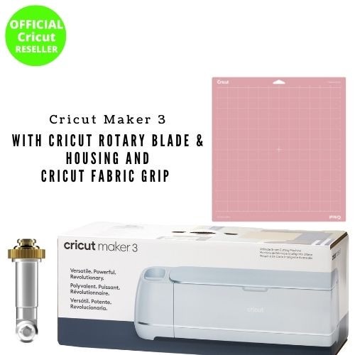 Cricut Maker 3 พร้อมใบมีดโรตารี่ Cricut + ที่อยู่อาศัยและ Cricut FabricGrip Mat 12"x12"