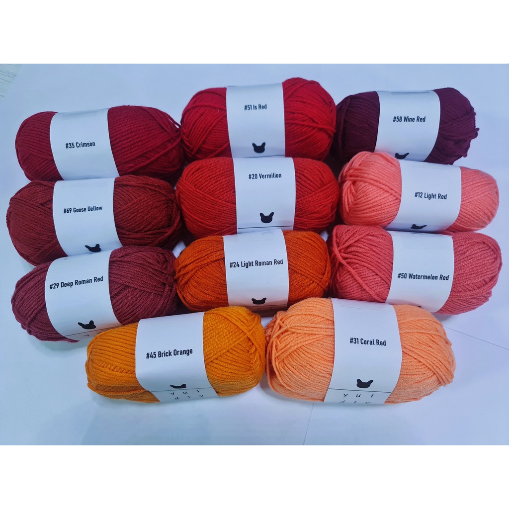 4Ply  YuiDiy โทนส้มแดง ไหมพรมคอตตอนนม 4plyน้ำหนัก50กรัม ไหมพรม Cotton