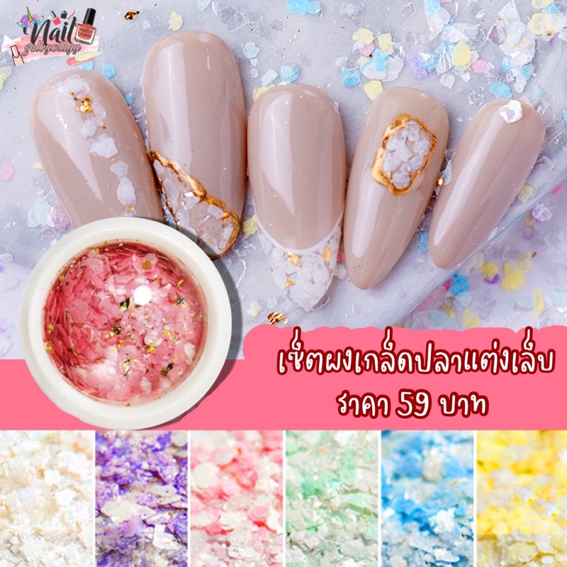 เซ็ตผงเกล็ดปลาแต่งเล็บ💖พร้อมส่ง💖ผสมเปลวทอง