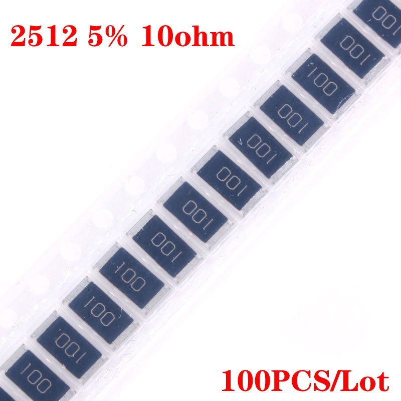 100 ชิ้น 2512 ตัวต้านทานชิป SMD 10 โอห์ม 10R 100 5% Passive ส่วนประกอบอิเล็กทรอนิกส์