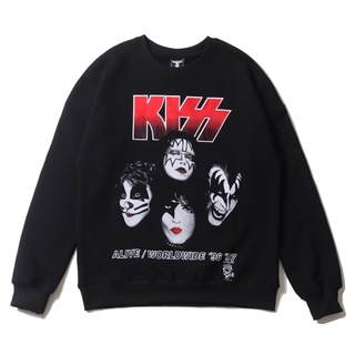 เสื้อกันหนาวแขนยาวลําลอง คอกลม พิมพ์ลายวงพังก์ KISS พลัสไซซ์ สไตล์เรโทร สําหรับผู้ชาย และผู้หญิง