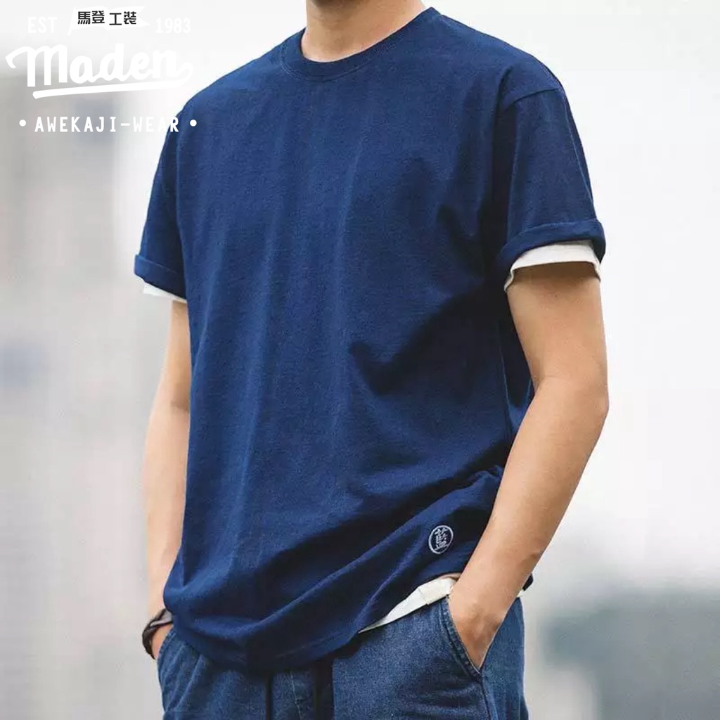 Maden เสื้อยืดแขนสั้น พิมพ์ลาย Ami สีกากี สีพื้น เข้ากับทุกการแต่งกาย แฟชั่นฤดูร้อน สไตล์ญี่ปุ่น เรโทร สําหรับผู้ชาย