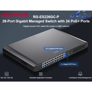 RG-ES226GC-P, 26-Port Gigabit Smart Cloud Mananged PoE Switch