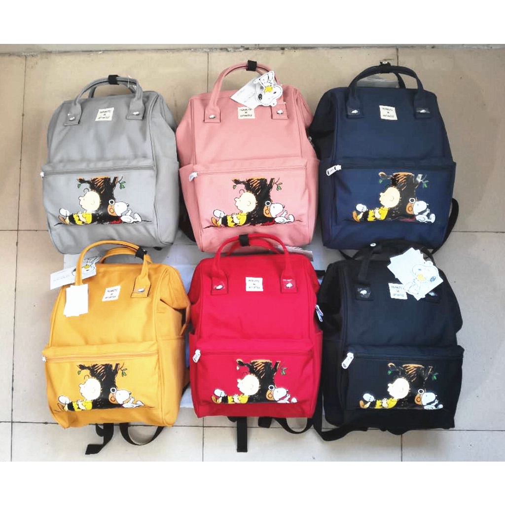 พร้อมส่ง anello x PEANUTS กระเป๋าเป้แฟชั่น สนูปี้ ผ้ากันน้ำ บรรจุของได้