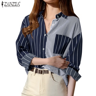 Zanzea เสื้อเชิ้ตแขนยาว ลายทาง ติดกระดุม แฟชั่นสตรีท