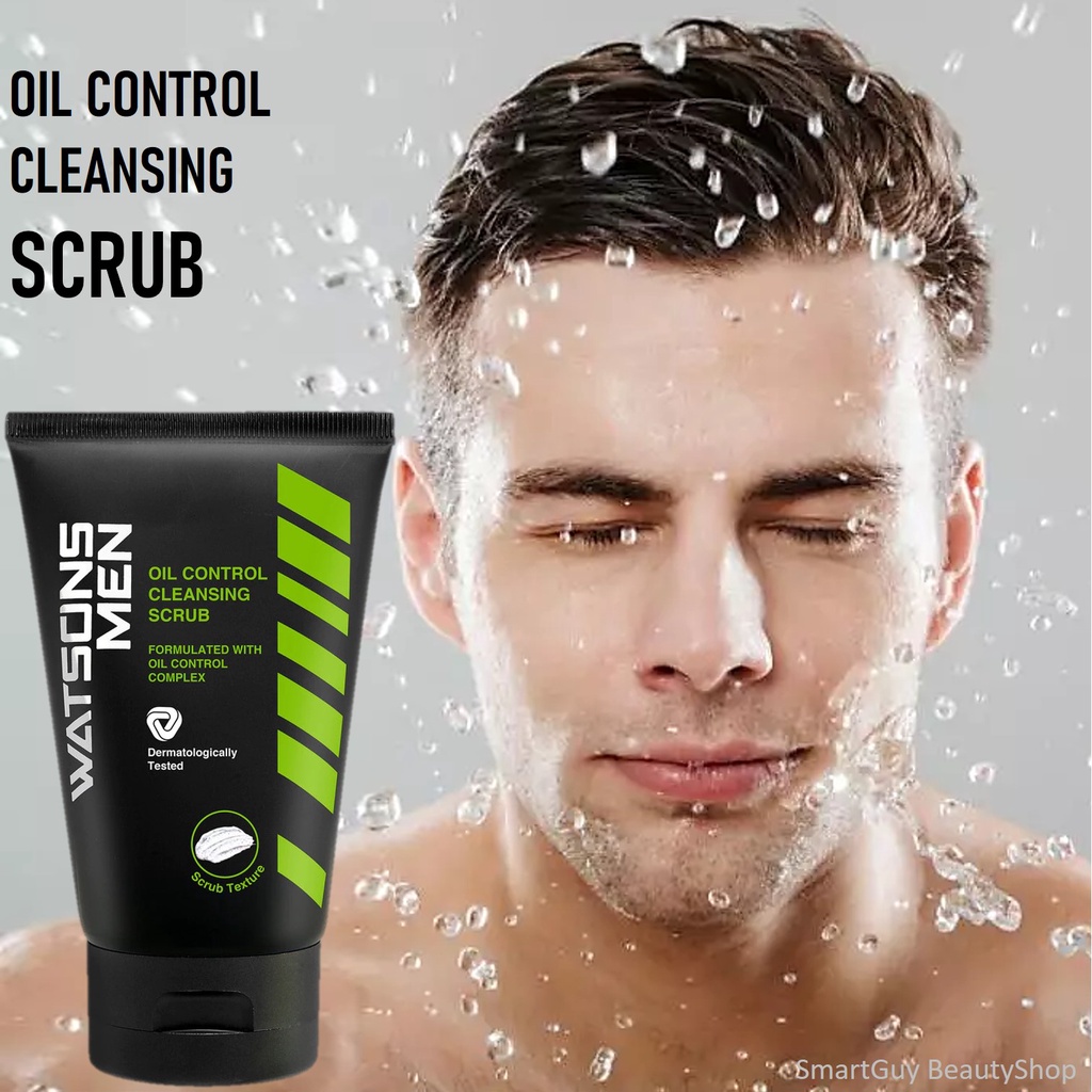 Watsons Men Oil Control Cleansing Scrub 100g. คลีนซิ่งสครับทำความสะอาดผิวหน้าผู้ชายสูตรพิเศษช่วยลดคว