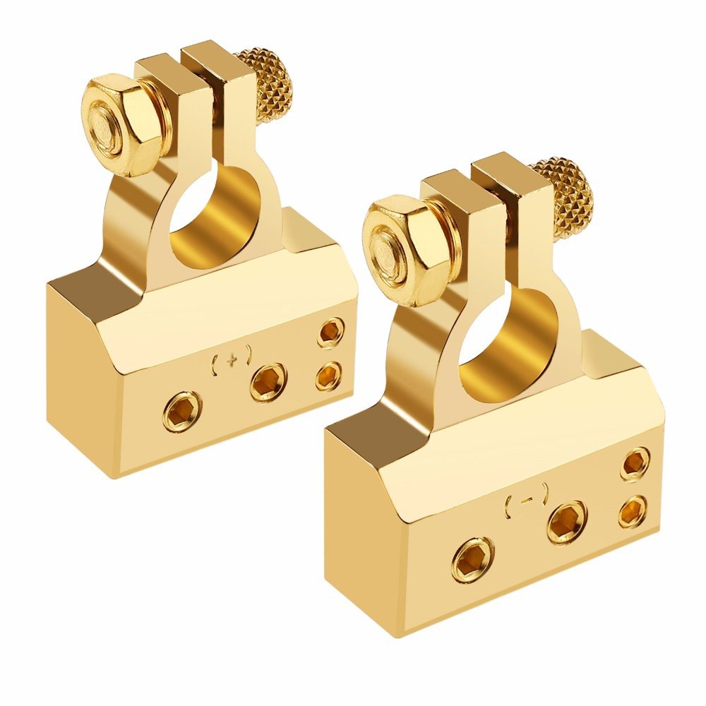 (2ชิ้น) ขั้วต่อแบตเตอรี่ ขั้วต่อสายไฟเพาเวอร์แอมป์รถยนต์ Connector 0Gx1 4Gx1 8Gx2 งานชุบทองมีฝาครอบพลาสติกใส