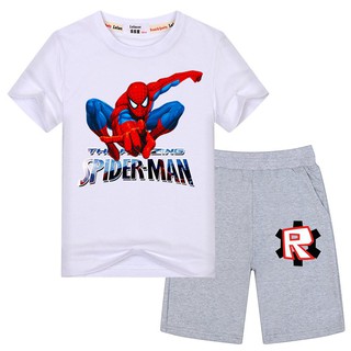 เสื้อยืดพิมพ์ลาย Spiderman กางเกงขาสั้นสำหรับเด็กผู้ชาย