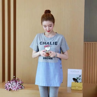 เสื้อยืดสีเทาใส่คลุมท้องได้ถึงคลอดค่ะ สีเทา