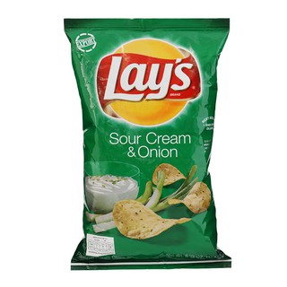 เลย์มันฝรั่งทอดกรอบรสซาวครีมและหัวหอม 184.2กรัม Lay Potato Chips Sour Cream and Onion Flavor 184.2g.