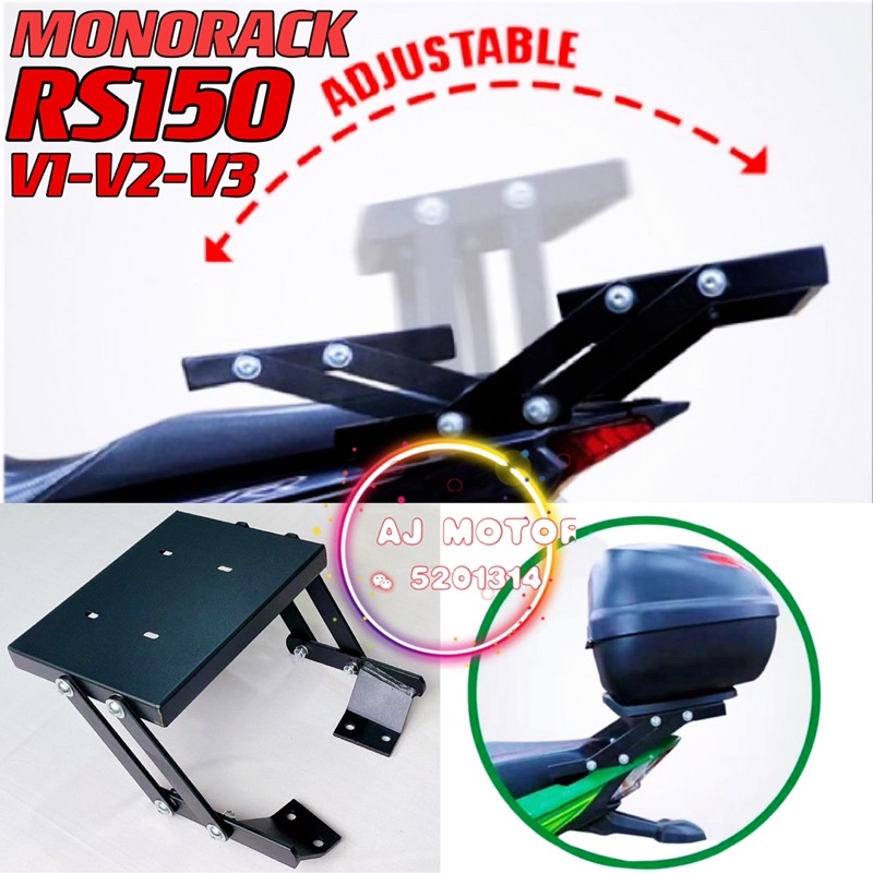 HONDA RS150 V1 V2 V3 MONORCK ADJUSTABLE / GRAB FOOD HOLDER RACK HEAVY DUTY RS150R RS TAPAK BASE ALLO