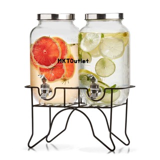 โหลแก้วใส่น้ําผลไม้ คู่ โหลแก้วใส่น้ำ (3.5ลิตร/1ขวดโหล)  Dual Glass Drink Dispenser 3.5L Capacity Each Stand Included