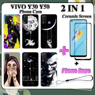 2 IN 1 เคสโทรศัพท์ VIVO Y30 Y50 พร้อมกระจกนิรภัยกันรอยหน้าจอเซรามิค ฟิล์มโค้ง ฟิล์มนิรภัยด้านนอก อวกาศ