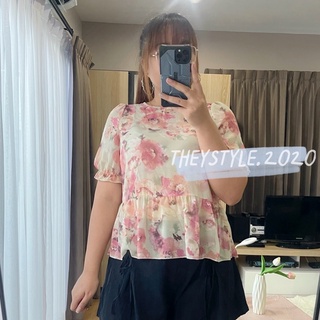 THEYSTYLE.2020 เสื้อแขนสั้นลายดอก เสื้อสาวอวบ ไซส์xl-3xl