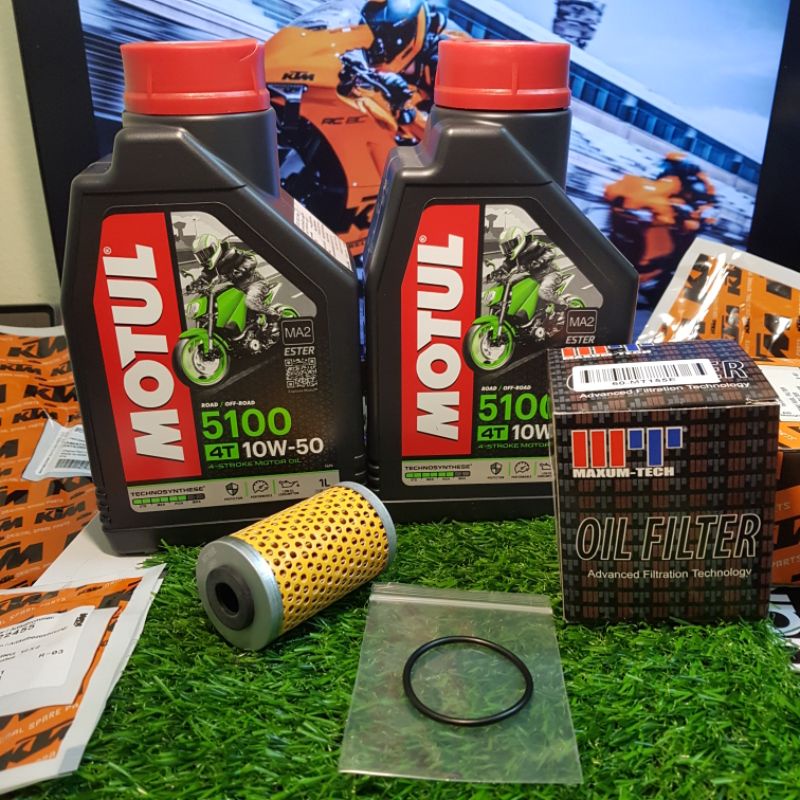 ชุดน้ำมันเครื่อง Motul5100 สำหรับ KTM Duke RC 200/250/390 แถมฟรี Oring กันซึ่มฝากรอง
