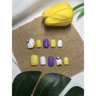 mynailsss🌷 เล็บเจลสั้น 💛💜 ฟรีกาว+ตะไบ