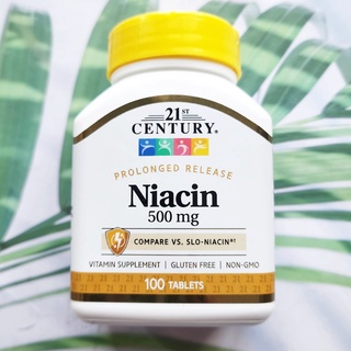 วิตามินบี 3 ไนอะซิน Niacin 500 mg 100 Tablets แบบ Prolonged Release (21st Century) ช่วยบำรุงระบบประสาทและการทำงานของสมอง