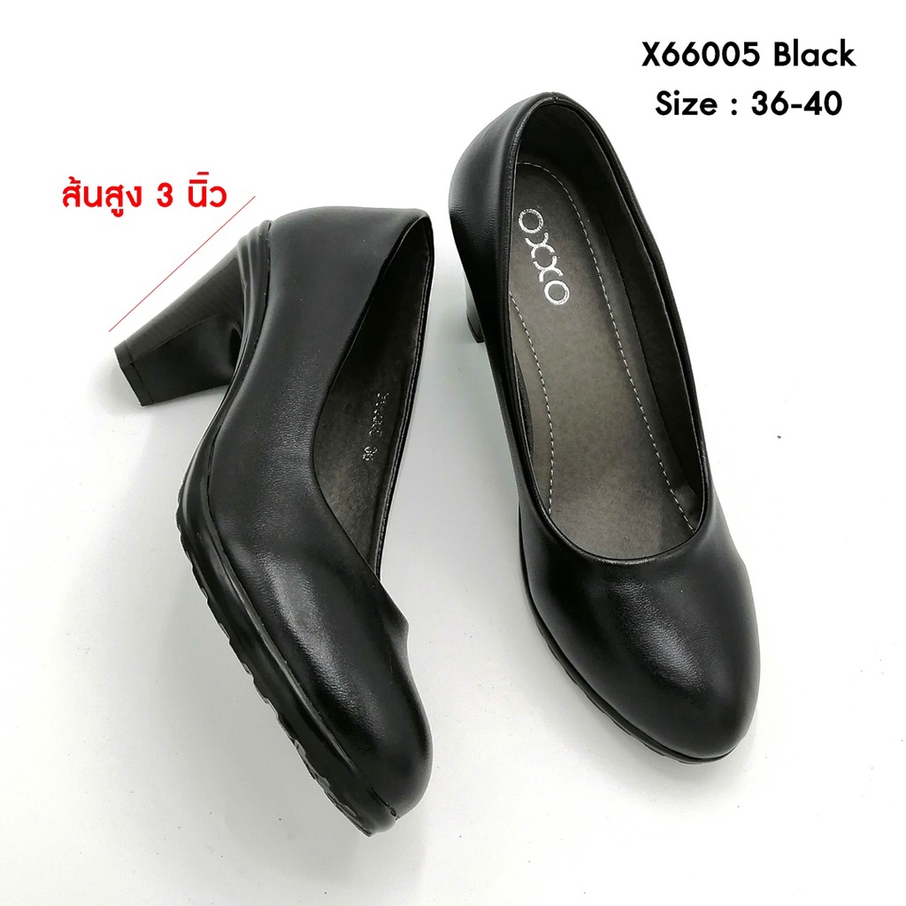 prettycomfort รองเท้าคัทชู ใส่ทำงาน นักเรียน ทรงหัวมน ส้นสูง3นิ้ว วัสดุหนังพียู พื้นนิ่ม เบา X66005