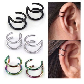 ราคาต่างหู ไม่ต้องเจาะหู ตุ้มหู จิว| CLP.2W | Punk Rock Ear Clip Cuff Wrap Earrings No piercing 2 Wire - 1 ข้าง