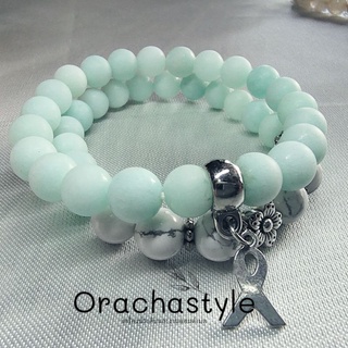 กำไลหินมงคล Blue River Amazonite &amp; Howlite   พร้อมส่ง