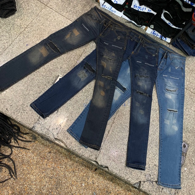 กางเกงยีนส์ ​ชาย ขาเดฟ ขาดซิกแซ็ก ยีนส์ ผ้ายืดแนะนำเพิ่ม 1เบอร์