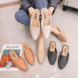 D11 รองเท้าคัชชูเปิดส้นหัวแหลม รองเท้าสไตล์โลฟเฟอร์ น้ำหนักเบา มี 3 สี