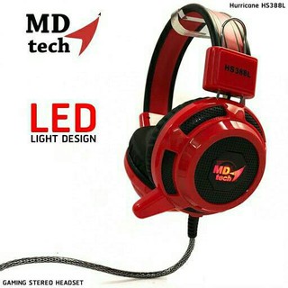 หูฟัง HeadSet สเตอริโอ MD TECH รุ่น Hurricane HS388L สีแดง