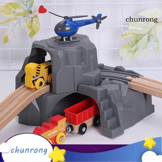 Cr- รางรถไฟไม้ อุโมงค์คู่ พลาสติก DIY อุปกรณ์เสริมฉากรถไฟ 2 ชิ้น