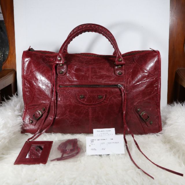 AUTH Balenciaga Red Dark Work Classic Bag ❤Balenciaga Work Bag Chevre Leather สภาพ 99% ใหม่มาก