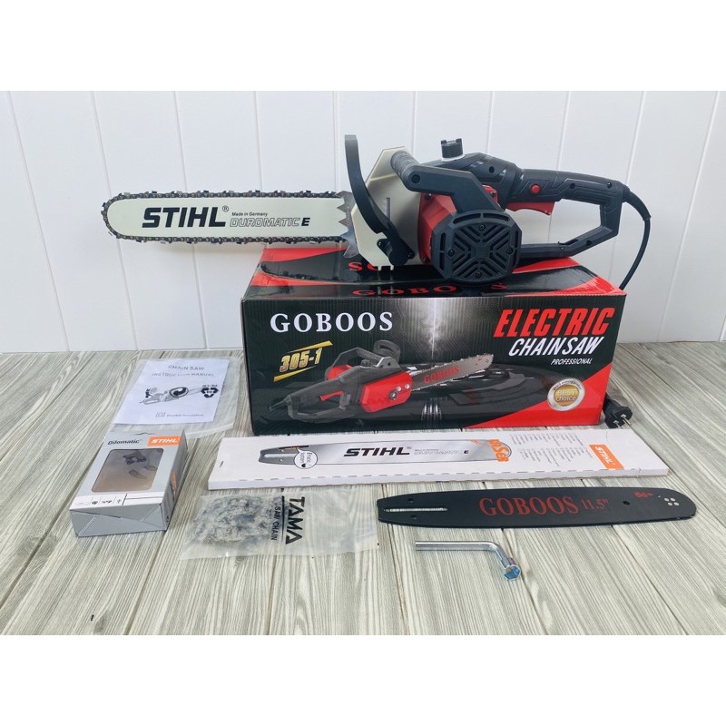 เลื่อยโซ่ไฟฟ้า ยี่ห้อ GOBOOS บาร์โซ่ 16 นิ้ว STIHL + บาร์โซ่ 11.5 นิ้ว