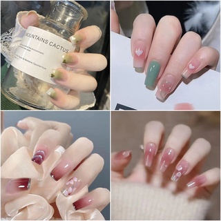 ชุดเล็บปลอม พร้อมกาว แบบยาว สไตล์ฝรั่งเศส สําหรับตกแต่งเล็บ DIY จํานวน 24 ชิ้น