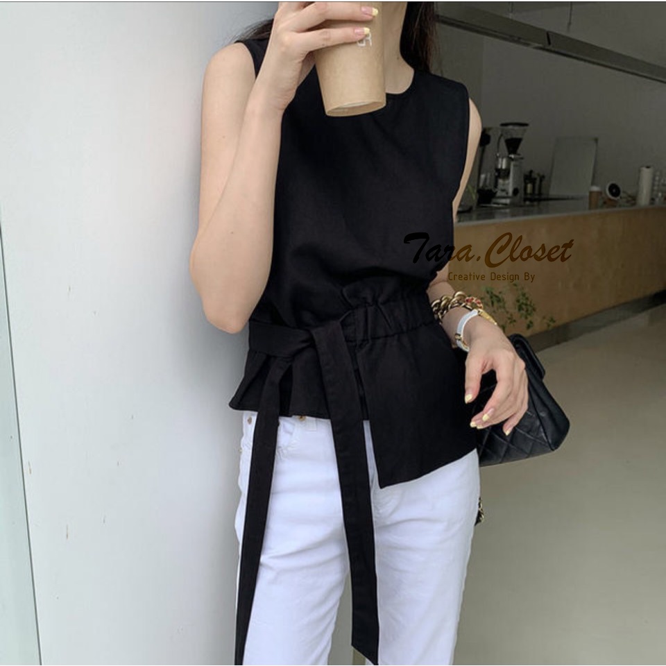 Z031 TARA Sleeveless shirt เสื้อแขนกุด สไตล์เกาหลี ผูกโบว์ ทรงน่ารักมาก เนื้อผ้าซาร่าอย่างดี ไม่หนามาก ใส่สบาย ไม่ร้อน