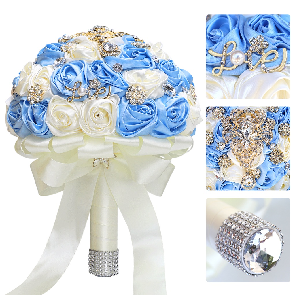 Elegant Sweet 15 Quinceanera ช่อดอกไม้ประดิษฐ์ดอกไม้เจ้าสาวเพื่อนเจ้าสาว Rhinestone เข็มกลัดช่อดอกไม