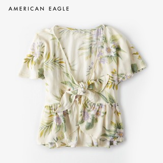 American Eagle Flutter Sleeve Tie Front top เสื้อ ผู้หญิง ลายดอกไม้  (EWSB 035-2075-106)