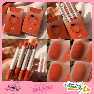 Tanako Peach Girl Matte Silky Lipstick ลิปสติกลูกพีช เซต4แท่ง 4สีโทนส้ม-ชมพู ละมุนมากจ้า