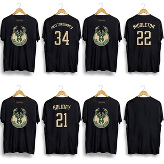 เสื้อยืดคอกลม พิมพ์ลาย NBA Bucks Antetokounmpo Middleton Holiday สีดํา สีขาว สําหรับผู้ชาย และผู้หญิงS-5XL