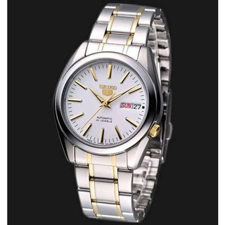 Win Watch shop นาฬิกา Seiko Automatic รุ่น SNKL47K1 นาฬิกาผู้ชายสายแสตนเลส สองกษัตริย์ หน้าปัดขาว เข็มทอง สวยหรู