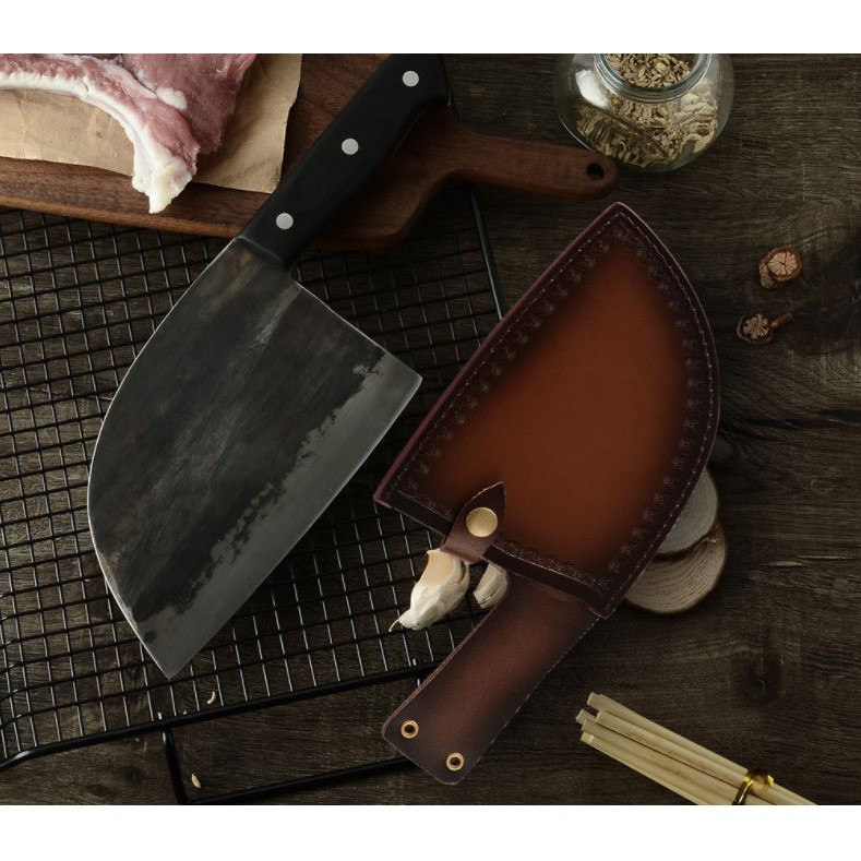 มีดเชฟญี่ปุ่น สำหรับแล่เนื้อ Butcher knife ใบมีดยาว 16.5 เซนติเมตร full tang พร้อมซองหนังแท้ Japanese butcher Knife 16.5