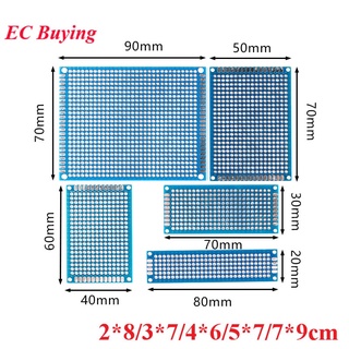 บอร์ดวงจรเบรดบอร์ด PCB สองด้าน สีฟ้า 2*8 ซม. 3*7 ซม. 4*6 ซม. 5*7 ซม. 7*9 ซม. 2.54 มม.