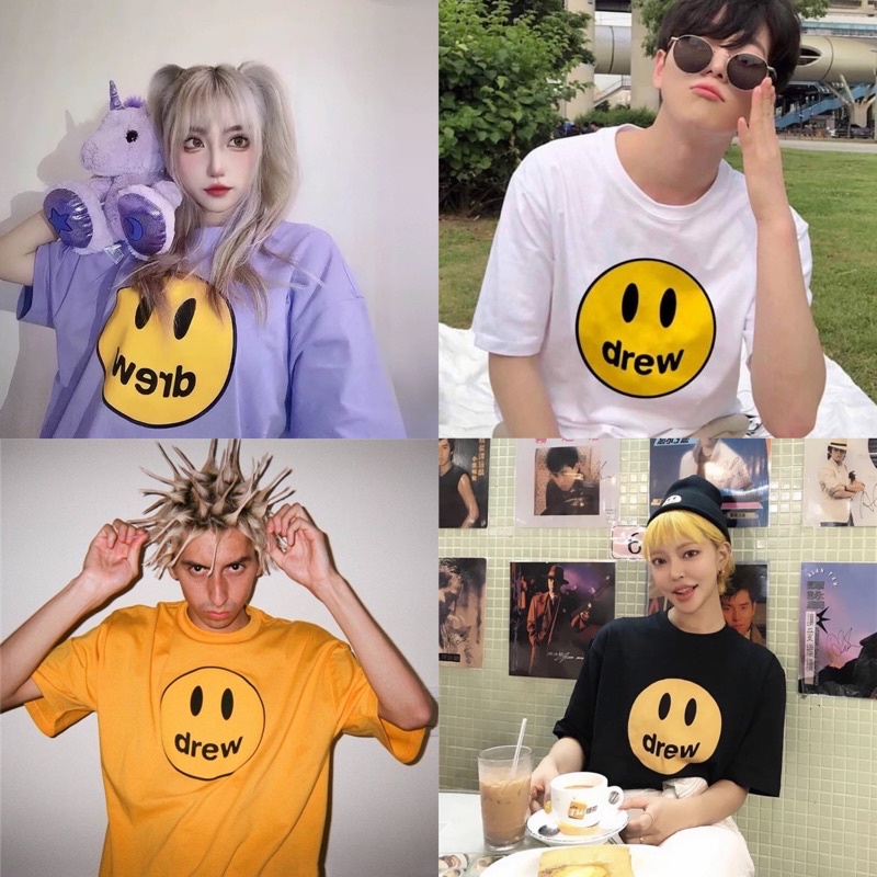 STF_SHOP เสื้อยืด แขนสั้น คอกลม งานคอป้าย งานfree size ลายสมาย อก42-44 ยาว29 มี 3สี ( ขาว-ดำ-เหลือง)Justin Bieberใส่