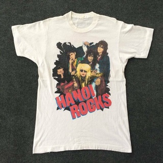 เสื้อคู่ เสื้อวินเทจชาย เสื้อยืด พิมพ์ลาย Hanoi Rock Glam Punk Tour Concert 90S 80S สไตล์พังก์ร็อค