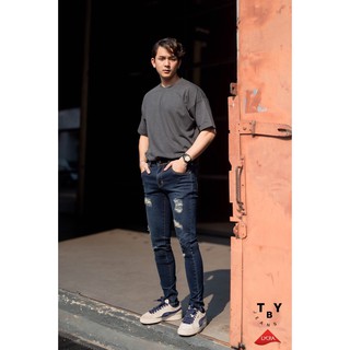 TBY JEANS กางเกงยีนส์ขาเดฟ ผ้ายืด โทนสีเข้ม TY1109