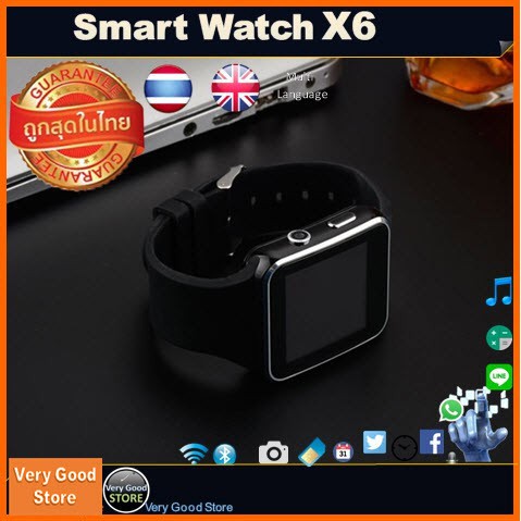 Smart Watch X6 (สีดำ) รองรับภาษาไทย อังกฤษ ฯลฯ แถมฟิมล์กันรอย