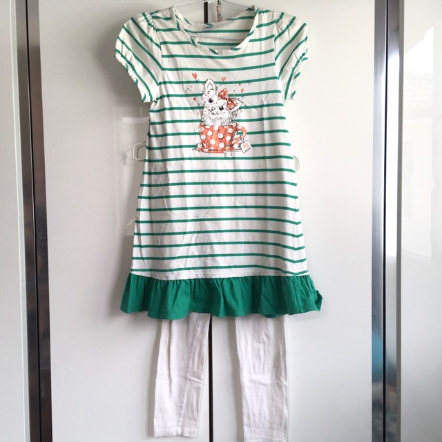 ⭐️⭐️ชุดเดรสพร้อมเลคกิ้ง เดรสแบรนด์ AIIZ Kids ขนาด 12 เนื้อผ้า Cotton เลคกิ้ง Pretty Ovo ขนาด 8 สภาพน